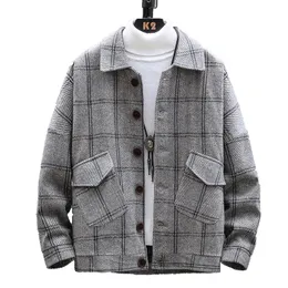 Herrjackor Fashion Variety Woolen Jacket Men Autumn Plaid Casual Korean Ytterkläder Knapprockar Högkvalitativa herrkläder Toppar Malemen's