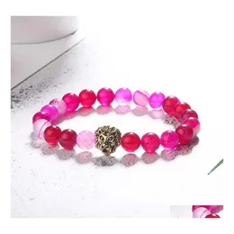 Link Chain Fashion Lava Rock Stone Beads Bracelet Chakra Lion Head Charm Natural Essential Oil Diffuser For Women Men Drop Delivery Dhier