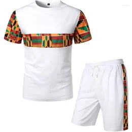 Roupas étnicas verão Africano Dashiki Print Top Pant Conjunto 2 peças roupas de manga curta Men roupas de roupas casuais para