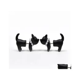 Stud Impalement Black Stereoscopic 3D Cute Cat Handmade Earrings For Women Lovely Pearl Piercing Ear Drop Delivery Jewelry Otx0E