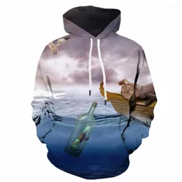 Herrtröjor 3d hoodie hoodie män seglar hooded casual animal hoody anime landscape tryck unisex hip hop vinter sexig