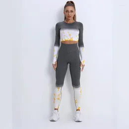 Aktive Sets Hohe Taille Nahtlose Yoga Set Frauen 2 Stück Langarm Top Shirt Leggings Trainingsanzug Kleidung Gym Tragen Sport fitness Sportswear