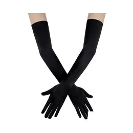 Luvas Five Fingers Fashion Moda Lúcia branca de cetim Long Bridal Black Red Cotovel