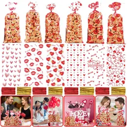 선물 랩 120/180pcs 발렌타인 데이 셀로판 트위스트 넥타이가있는 가방 가방 심장 사랑 사탕 래퍼 백 파티 용품