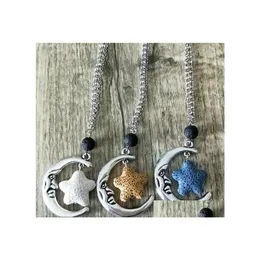 الفنون والحرف عتيقة Sier Color Starfish Lava Stone Moon Diffuser Necklace Rock Rock Protection Oil Oil For Women Dro Dh9dq