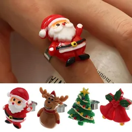 Stud Earrings Christmas Cute Santa Claus Elk Resin Finger Ring Female Sweet Snowman Without Pierced Ear Clips GiftStud