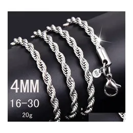 Цепи 4 мм 925 стерлинговой сперлинг стертутной веревки цепь 1630 -дюймовые женские роскошные высококачественные ожерелье для женщин мужские ювелирные изделия в Bk d Otor8