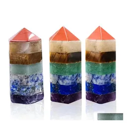 Stone 7 Chakra Reiki Art Craft Natural Crystal Hexagon Prism Polering Quartz Yoga Energy Bead Healing Decoration 22x49mm Drop Deliv Dhx1e