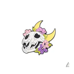 Pinos broches desenho animado cavalo skl em forma de broche punk liga animal esqueleto flores esmalte os crachás de halloween folha de folha de chifre de chifre