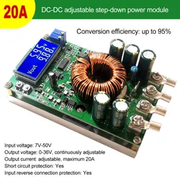 7-50V to 0-36V 20A DC Adjustable Step Down Power Supply Module CV CC LCD Dual Display Digital Current Voltage Meter