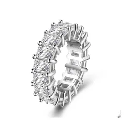 Pierścienie zespołowe Wysokiej jakości przezroczysty pierścionek cyrkonu Moda Bagiete Wedding Enternity For Women Walentynki Prezent Prezentacja Dhkdt