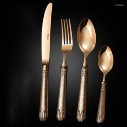 Servis uppsättningar matt guld bestick set rostfritt stål designer högkvalitativa redskap kök gaffel lyxig cubiertos bordsartiklar