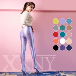 Women Socks Xckny Color S-3XL Satin Glossy Opaque Strumpbyxor Shiny Wet Look Tights Sexiga strumpor Japan Slim High Pants