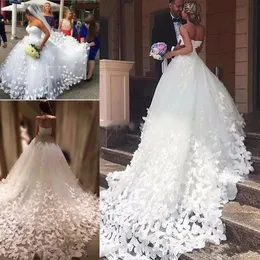 Appliques Butterfly Puffy Ball Gown Bridal Gowns Dubai Wedding Dresses Customized Vestido De Noiva Robe Mairee Free Veil