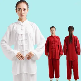 Scenkläder långärmad bomull med rayon tai chi unifom vuxen kläder prestanda wushu kampsport set taiji outfit tyg