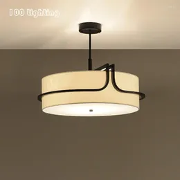 Lampadari in tessuto in stile cinese per sala da pranzo camera da letto El Hanglamp E27 Apparecchi di illuminazione per interni rotondi in metallo nero