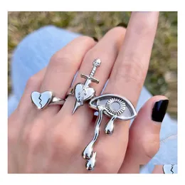 Band Rings Fashion Jewelry Knuckle Ring Set Sword Heart Evil Eye Stacking Midi Set 3st/Set Drop Delivery Dhnfr