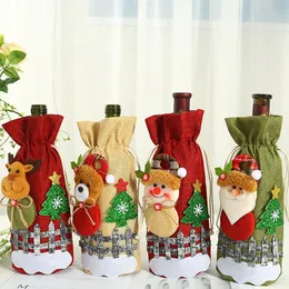Decorações de Natal Linen Snow Cartoon Drawtring Wine Tampa de garrafa xadrez de boneca de boneca decoração de decoração caseira Decorationschchch