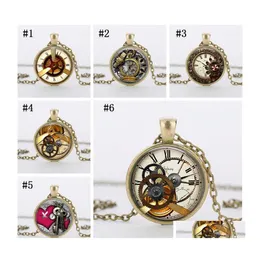 Pendanthalsband Fashion Punk Bronze Floating Men Gear Dial Vintage Glass Necklace For Women Jewelry Accessories Drop Delivery Penda Ott8p