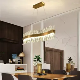 Ljuskronor lyxiga moderna ljuskronor kök kristall led ljus vardagsrum dekor guld hängande lampa form kreativ design inomhusbelysning