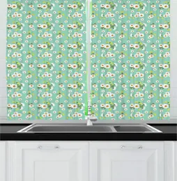 Curtain Seafoam Floral Kitchen Curtains Natural Theme Botanical Pattern With White Camomiles And Yellow Dandelions Window Drapes