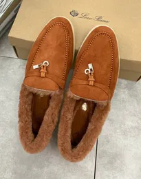 Loro piano casual feminino camurça lp e sapatos panotas piana algodão lã de algodão novo peles de pele de carneiro preguiçoso slip masculino tênis 45 46