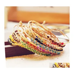 Charm Bracelets Fashion Braided Rainbrow 12 Beads Raphia Jewelry Friendship Love Lucky Grass Crystal Women 586 Q2 Drop Delivery Dhqea