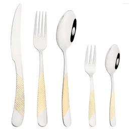 Servis uppsättningar Western Gold Cutlery Set Steak Knife Fork Coffee Spoon Full bordsartiklar för kök rostfritt stål plattvaror