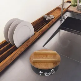 Ciotole 2X Ciotola giapponese Tagliatelle istantanee Stoviglie Sala da pranzo Insalata Ceramica Portare bacchette con cucchiaio di legno