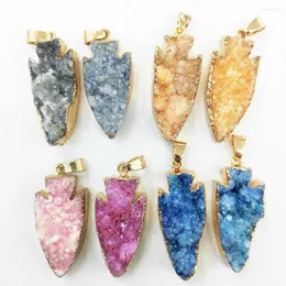 Pendant Necklaces 1pc Natural Stone Crystal Bud Veins Irregular Facets Arrowhead Pendants Women Charms Jewelry Making DIY Necklace