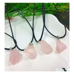 Pendant Necklaces Natural Irregar Pink Rough Stone Healing Rose Quartz Crystal Gemstone Necklace Women Jewelry Drop Delivery Pendants Dhvsn