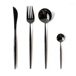 Servis uppsättningar Lekoch Set Mirror Design 304 Rostfritt stål Cutlery 4 PCS Black Knife Fork Table Portugal Solid