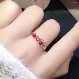 Cluster Rings Chic Delicate Red Crystal Ruby Gemstones Diamonds 2 Layered For Women Gold Color Fashion Jewellery Trendy Brand Accessory