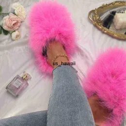 Slippers Ostrich Feather Slippers Women Winter Home Soft Real Fur Slippers Ladies Luxury Indoor Female Furry Slippers Fleeces Shoes 2022 0120V23