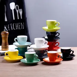 Cups Saucers 80cc gefärbt dicke Keramik Espressomaucer Set Cafe Haushalt Caffe Latte Expresso Strong Kaffeetassen Tablett Großhandel Großhandel