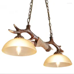 Pendantlampor Creative Antique Harts Nordic Personality Living Room Dining Chandelier Glass Antler Lamp E14 2.