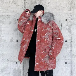 남자 다운 패션 남자 겨울 재킷 파카 스 코트 큰 모피 칼라 고급 야외 후드 깔린 면적 kurtka zimowa streetwear bd50ps