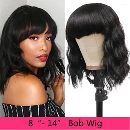 Short Human Hair Wigs With Bangs For Black Women Brazilian Wavy Bob Wig 150% Loose Body Wave Full Machine Made