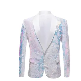 Erkekler Blazers Polar -yaka Fashion Flash Slim Sequins Blazer Host Bar Performansları Kişiselleştirilmiş Ceketler Terno Maskulino Gümüş