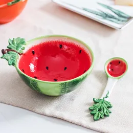 Miski Kawaii Watermelon w kształcie owoców ceramika owocowa miska sałatka ryż serwujący przekąskowy danie restauracyjne kuchnia