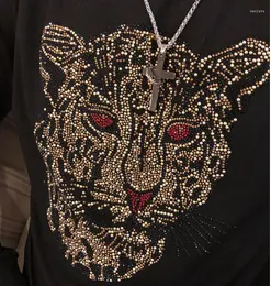 Herrtrålar Rhinestone Sweatshirt Svartvitt färg Män mode Borr Streetwear o-hals långärmad