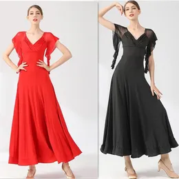 Scena noszona nowoczesne sukienki taneczne Summer czerwony czarny krótki rękawe sukienka balowa dorosłe kobiety Pratice Dress9074