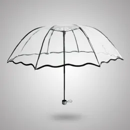 Umbrellas Transparent Folding Non-automatic Umbrella Men Ripple Edge Windproof Rain Women Plastic Clear Ladies Outdoor Parasol