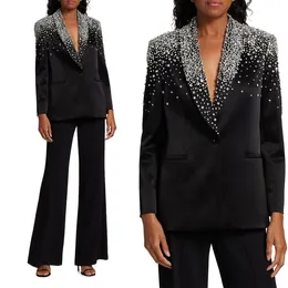 Nya Spring Women Pants Suits Crystal Beading Mother of the Bride Suit Evening Party Blazer Guest Wear 2 Pieces