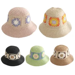 Berety oddychające Słońce Flower Boho Fisherman Hat Wide Rand Ręka szydełkowa ochrona wiadra dla zajęć na świeżym powietrzu