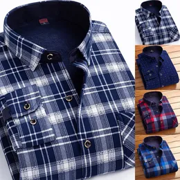 Mens Casual Shirts Men Plaid Flannel Shirt Jacket Cotton Padded Fleece Lined Button Down Shirt Winter Warm Thermal Tops Shirt 230114