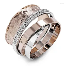 Bröllopsringar Kvinnor Fashion Jewelry Multilayer som omger Rose Gold Color för kvinnlig CZ Inlay Unik designfingerring