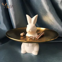 Plates VILEAD European Ceramic Metal Cake Plate Cute Animal Dessert Fruit Desktop Decoration Tray Kitchen Utensils Porcelain