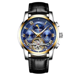 Armbandsur Ailang Tourbillon Automatiska mekaniska klockor Herrklocka Vattentät skelett Hollow Fashion Business Wristwatch Reloj Hombre