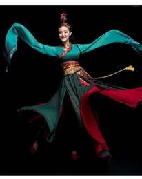 스테이지웨어 자수 고품질 슬리트 슬리브 클래식 댄스 드레스 여성 우아한 현대 중국 한피 성인 아름다운